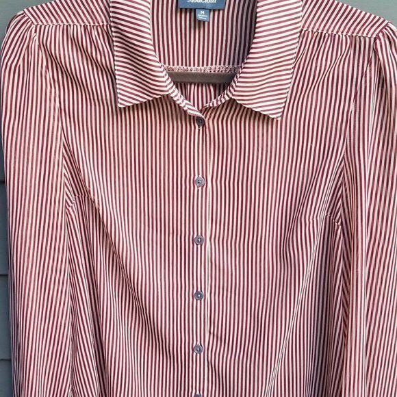 Modcloth Rust Tan Pinstripe Sheer Button Down Shirt Size Medium - Picture 6 of 10